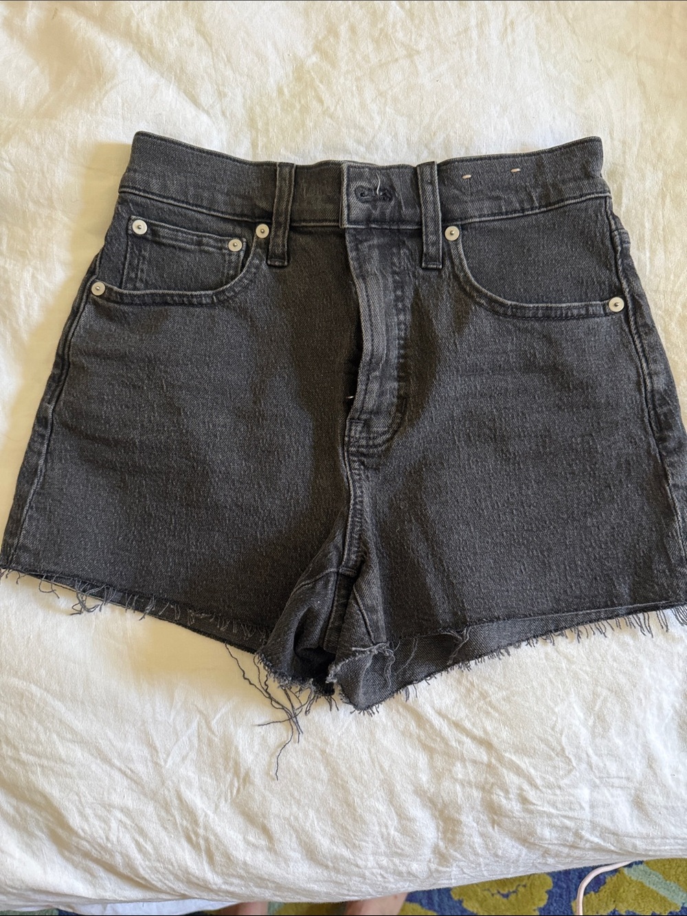Madewell Black High-Rise Raw Hem Denim Shorts